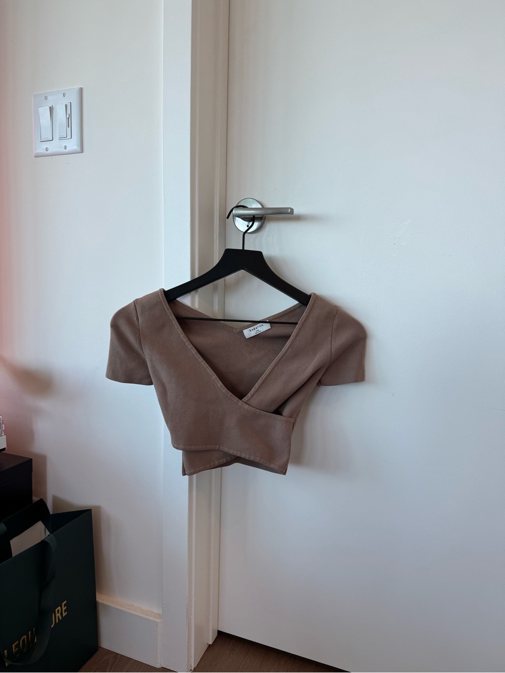 Babaton Taupe Cropped Wrap-Front Top